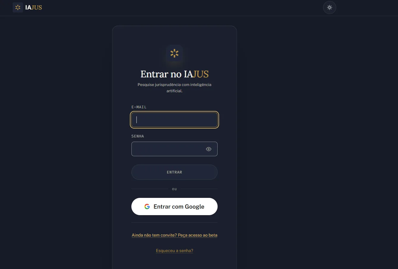 Tela de login do IAJUS aberta a partir do Claude, para entrar com a conta em app.iajus.com.br.