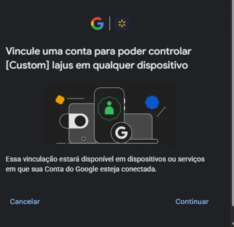 Tela do Gemini para vincular uma conta e poder controlar o app IAJUS em qualquer dispositivo, com o botão Continuar.